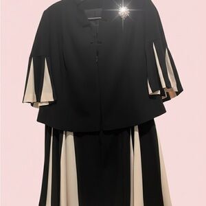 Elegant Black and Cream Dress with Cape